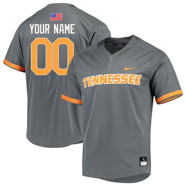 Tennessee Volunteers College Baseball Two Button Stitched Custom Name & Number Jersey – Smokey Gray