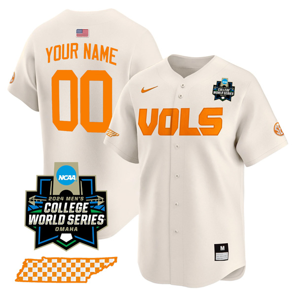 Custom Tennessee Volunteers College Baseball World Series Jersey – Cream