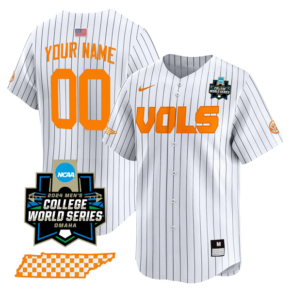 Custom Tennessee Volunteers College Baseball World Series Jersey – Pinstripe