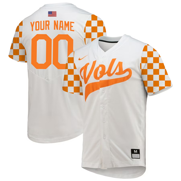 Tennessee Volunteers College Baseball “Checkerboard” Stitched Custom Jersey – White