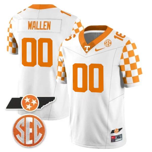 Morgan Wallen Tennessee Volunteers College Checkerboard Football All Stitched Custom Jersey – White