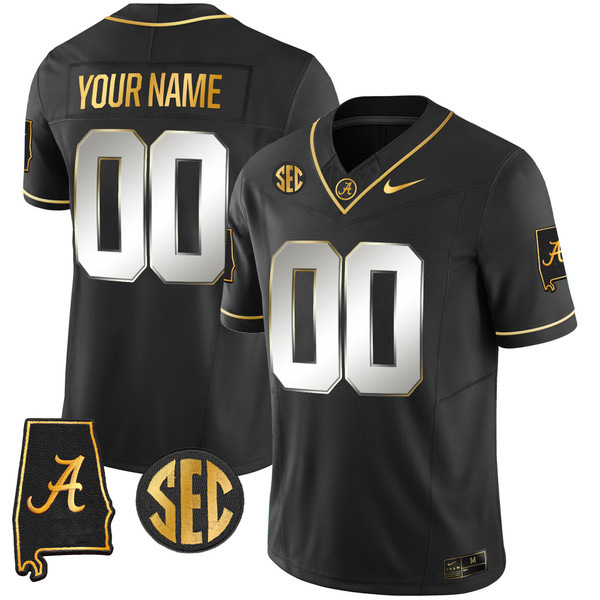 Alabama Crimson Tide Football “Alabama Map” Stitched Custom Jersey – Limited Black