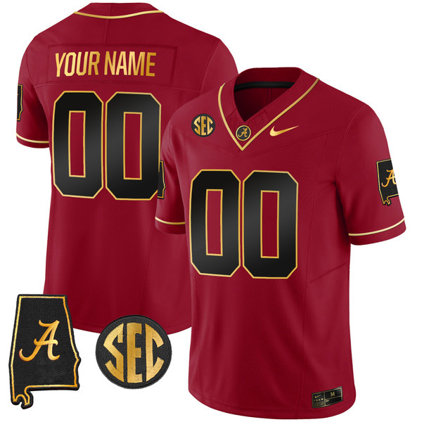 Alabama Crimson Tide Football “Alabama Map” Stitched Custom Jersey – Crimson Gold