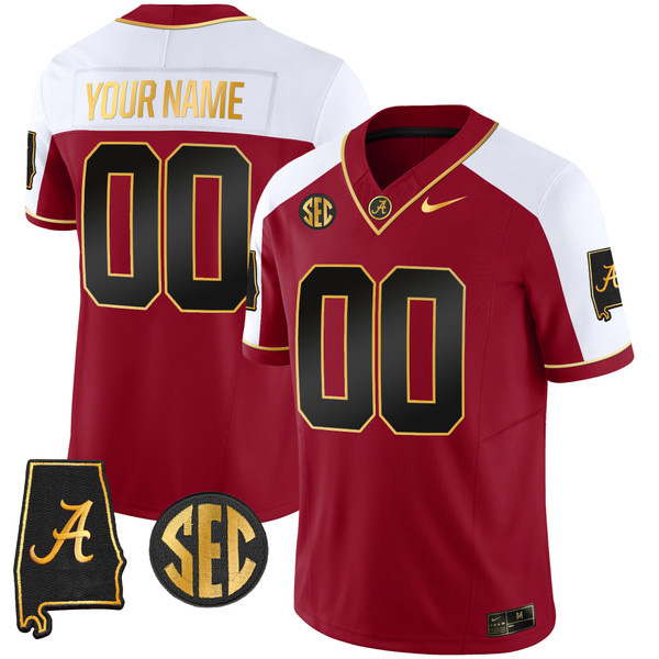 Alabama Crimson Tide Football “Alabama Map” Stitched Custom Jersey – Alternate Crimson Gold