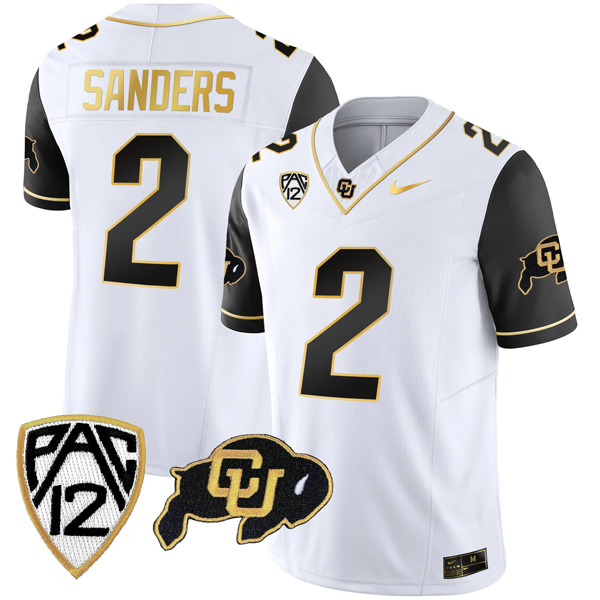 Shedeur Sanders Colorado Buffaloes College Football Gold Series Black Sleeve Jersey