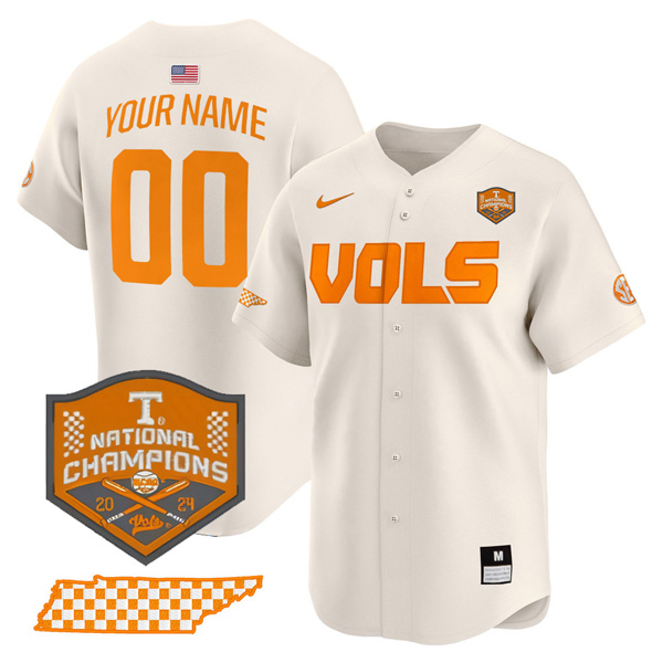 Custom Tennessee Volunteers College Baseball World Series Champions Jersey – Cream