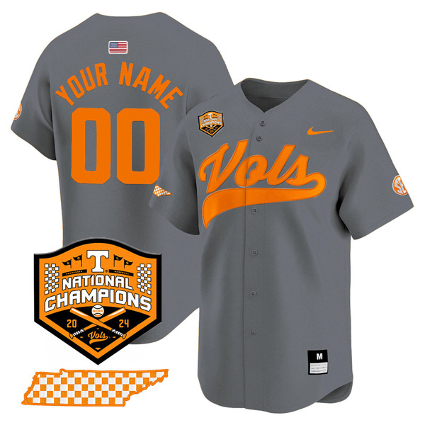 Custom Tennessee Volunteers College Baseball World Series Champions Jersey – Gray